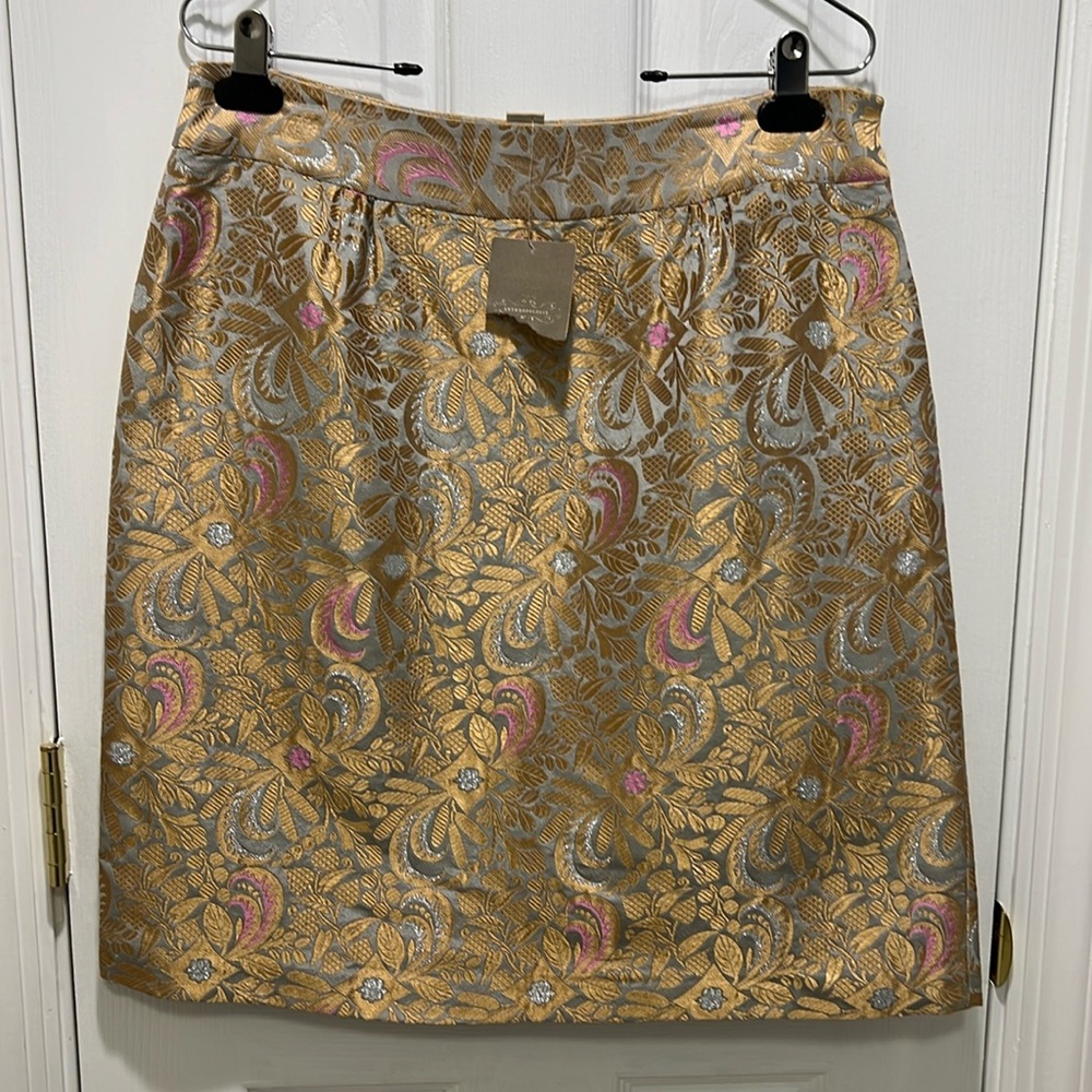 Anthropologie Elevenses Brocade Pencil Skirt Size 10 NWT - Metallic Gold Silver